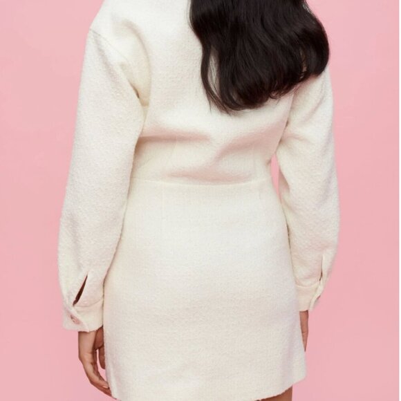 Maje Textured Twwed Open Front Mini Dress Ecru Cream Gold Buttons NWT 42 $535 - Picture 5 of 8